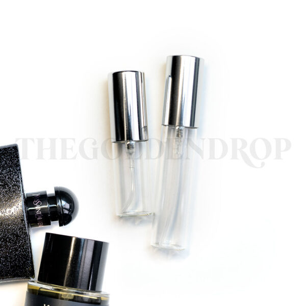 The Golden Drop perfume decants in two sizes - 5ml and 10ml